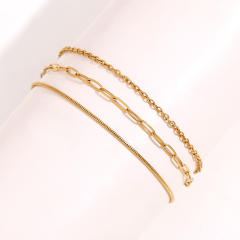Concise three layer stainless steel chain anklet