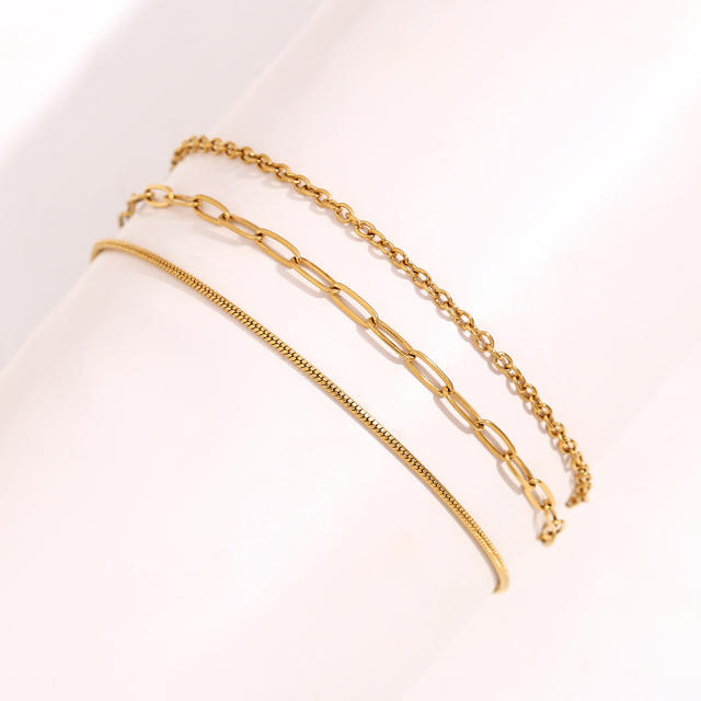 Concise three layer stainless steel chain anklet
