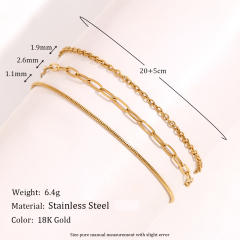 Concise three layer stainless steel chain anklet
