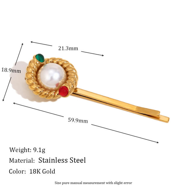 18KG vintage pearl bead stainless steel hair clips bobby pins