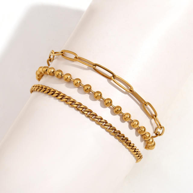 Concise three layer stainless steel chain anklet