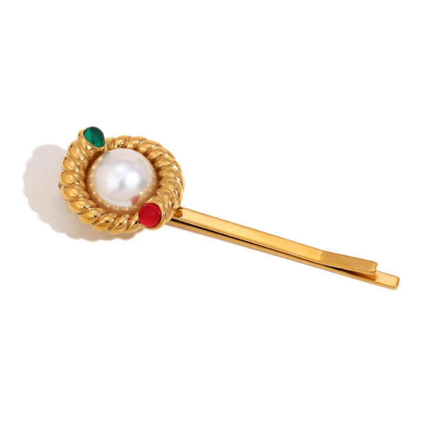 18KG vintage pearl bead stainless steel hair clips bobby pins