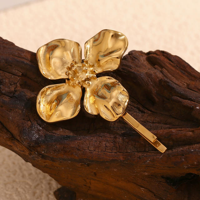 Vintage chunky flower stainless steel hair clips bobby pins