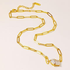 Geometric cubic zircon gold paperclip chain stainless steel necklace anklet