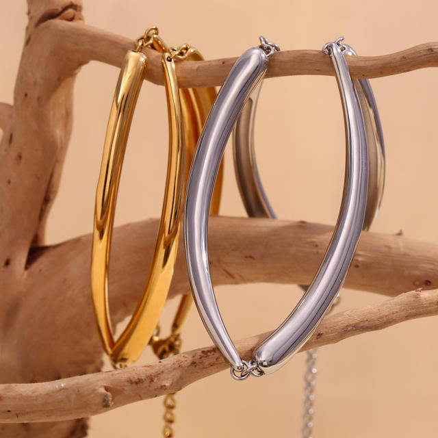 Hiphop chunky bamboo stainless steel choker necklace