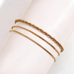 Concise three layer stainless steel chain anklet