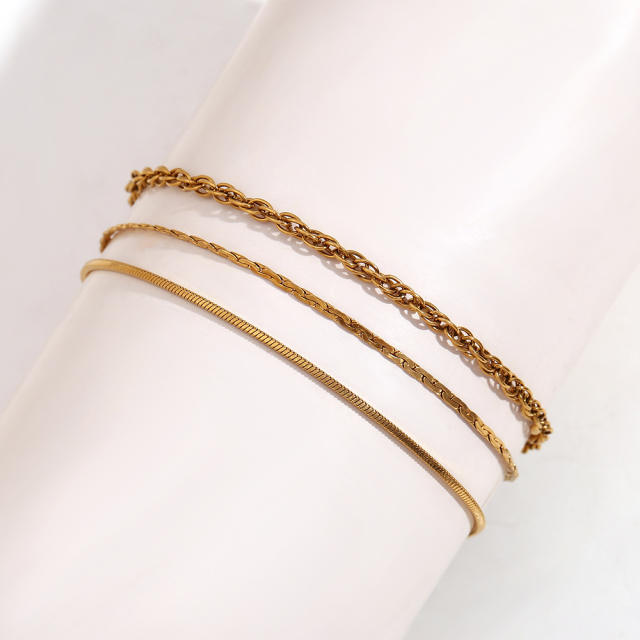 Concise three layer stainless steel chain anklet