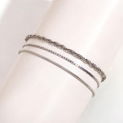 Concise three layer stainless steel chain anklet