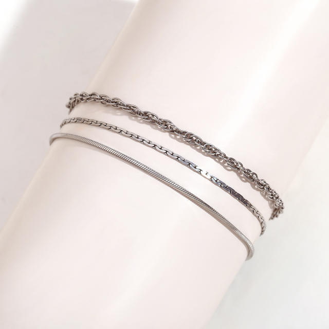 Concise three layer stainless steel chain anklet