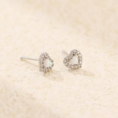 925 sterling silver opal stone heart studs earrings