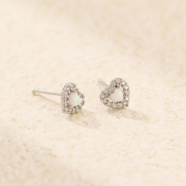 925 sterling silver opal stone heart studs earrings