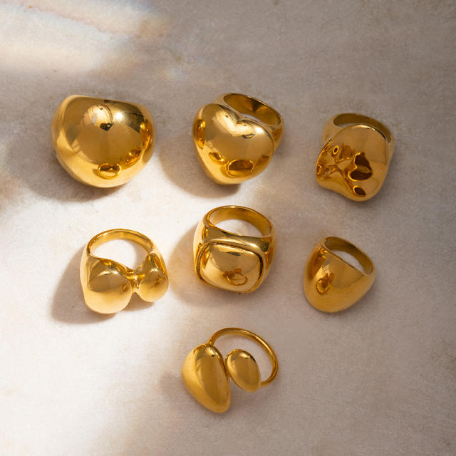 18KG luxury gold color chunky stainless steel rings