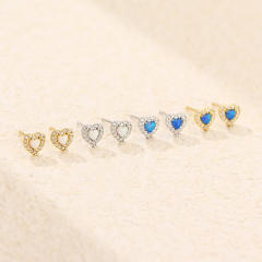 925 sterling silver opal stone heart studs earrings