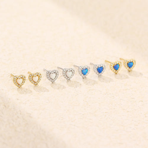 925 sterling silver opal stone heart studs earrings