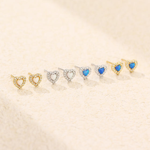 925 sterling silver opal stone heart studs earrings
