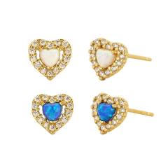 925 sterling silver opal stone heart studs earrings