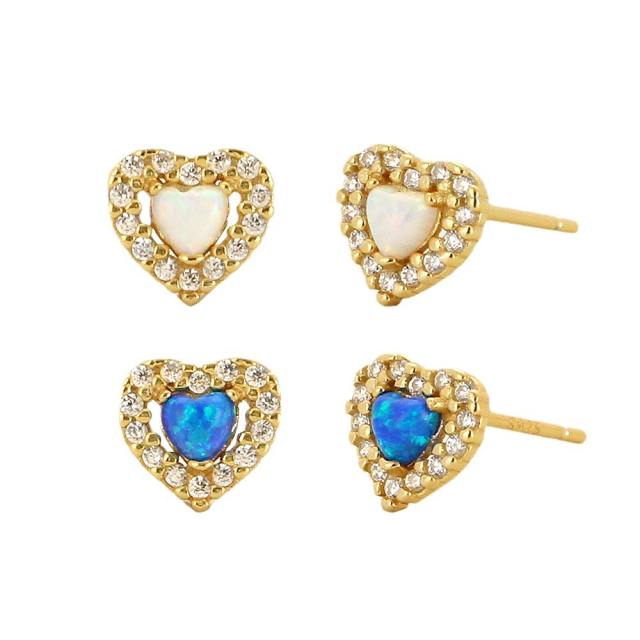 925 sterling silver opal stone heart studs earrings