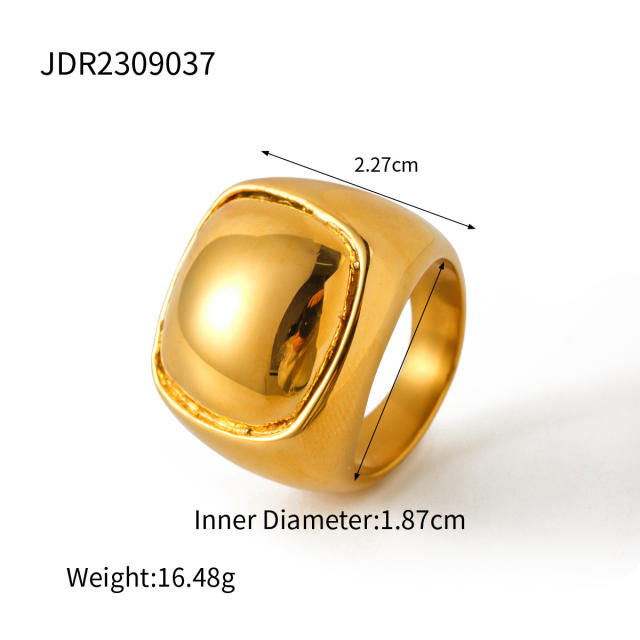 18KG luxury gold color chunky stainless steel rings