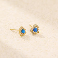 925 sterling silver opal stone heart studs earrings