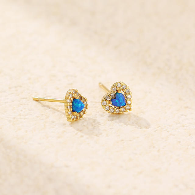 925 sterling silver opal stone heart studs earrings