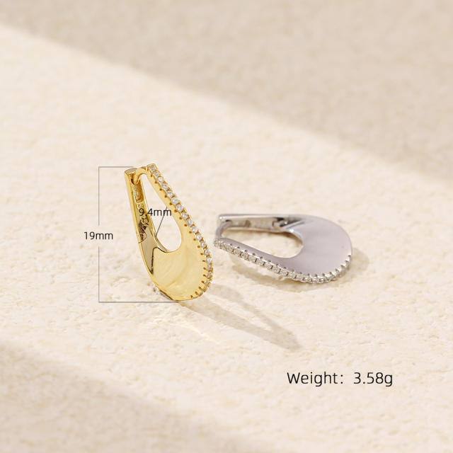 925 sterling silver U shape diamond twisted huggie earrings