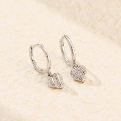 Elegant 925 sterling silver diamond small heart huggie earrings
