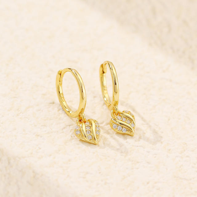 Elegant 925 sterling silver diamond small heart huggie earrings