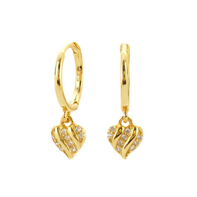 Elegant 925 sterling silver diamond small heart huggie earrings