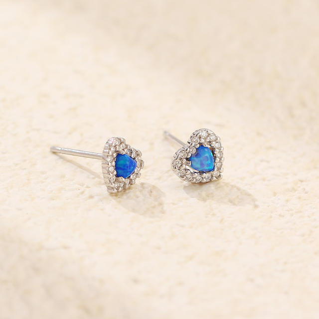 925 sterling silver opal stone heart studs earrings