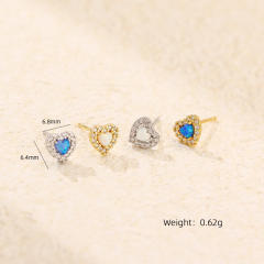 925 sterling silver opal stone heart studs earrings