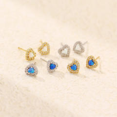 925 sterling silver opal stone heart studs earrings
