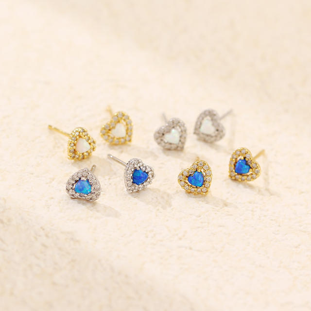 925 sterling silver opal stone heart studs earrings