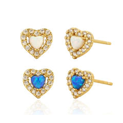 925 sterling silver opal stone heart studs earrings