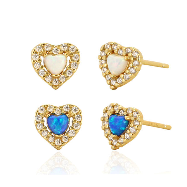 925 sterling silver opal stone heart studs earrings