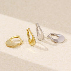 925 sterling silver U shape diamond twisted huggie earrings