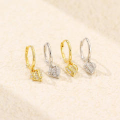 Elegant 925 sterling silver diamond small heart huggie earrings