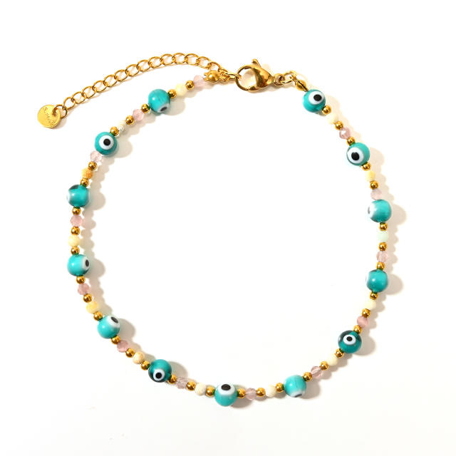 Classic colorful evil eye bead stainless steel anklet