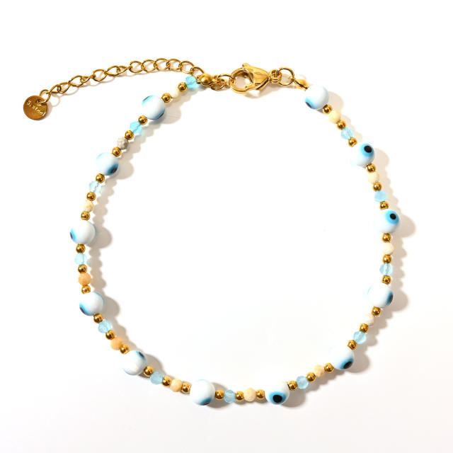 Classic colorful evil eye bead stainless steel anklet
