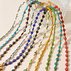 Classic colorful resin bead evil eye stainless steel anklet