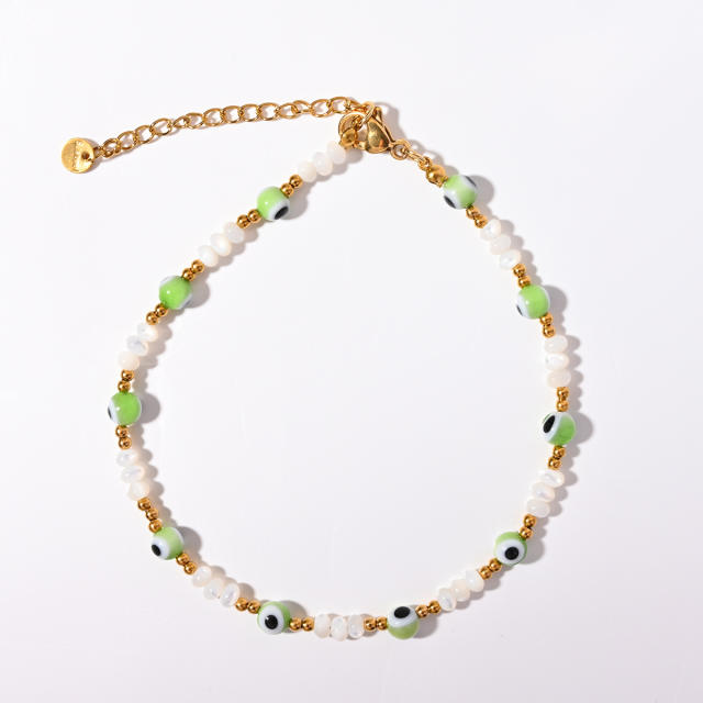 Classic colorful resin bead evil eye stainless steel anklet
