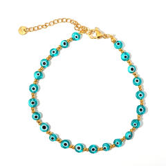 Classic colorful resin bead evil eye stainless steel anklet
