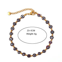 Classic colorful resin bead evil eye stainless steel anklet