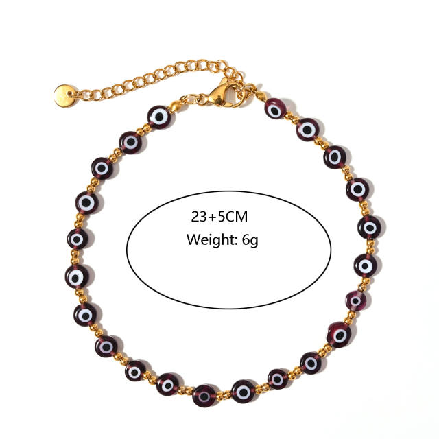 Classic colorful resin bead evil eye stainless steel anklet