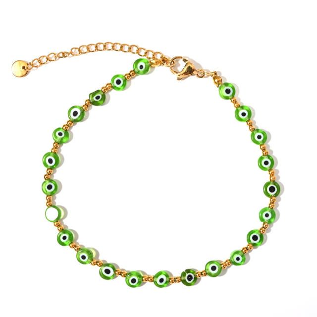 Classic colorful resin bead evil eye stainless steel anklet