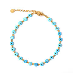 Classic colorful resin bead evil eye stainless steel anklet
