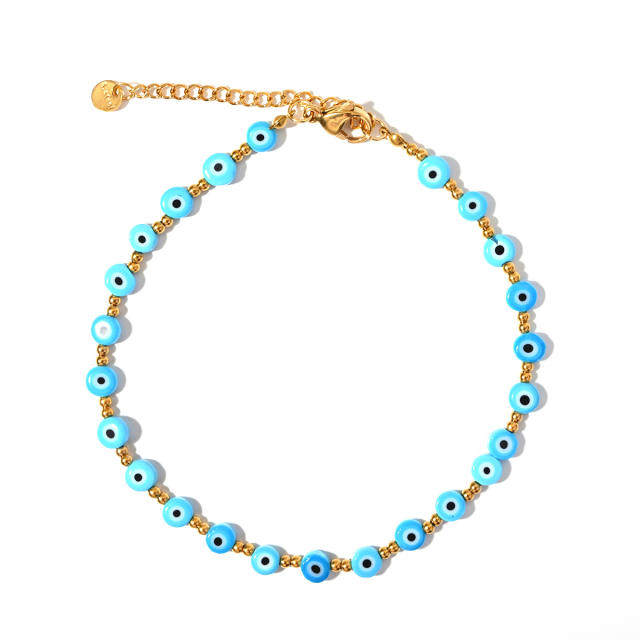 Classic colorful resin bead evil eye stainless steel anklet