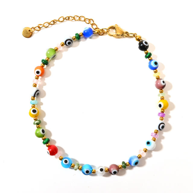 Classic colorful evil eye bead stainless steel anklet