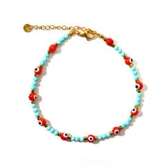 Classic colorful evil eye bead stainless steel anklet