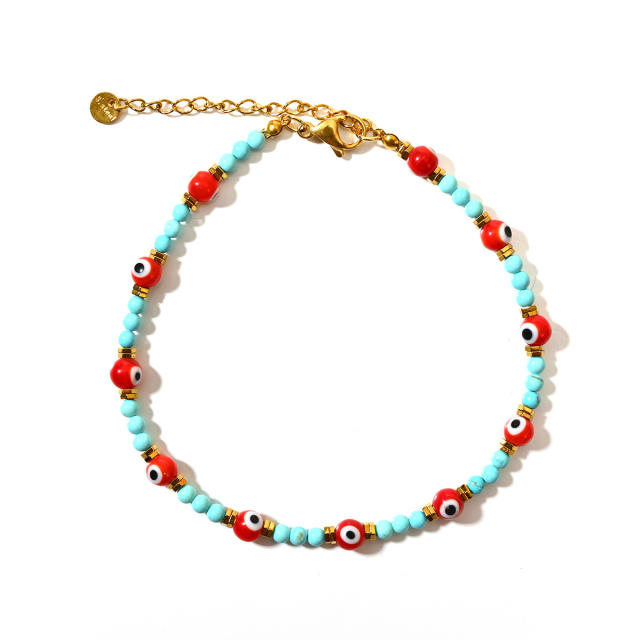 Classic colorful evil eye bead stainless steel anklet