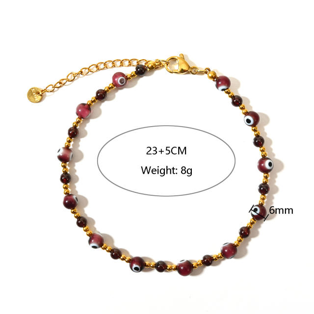 Classic colorful evil eye bead stainless steel anklet